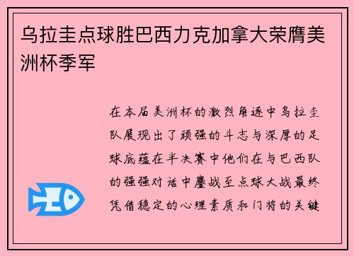 乌拉圭点球胜巴西力克加拿大荣膺美洲杯季军